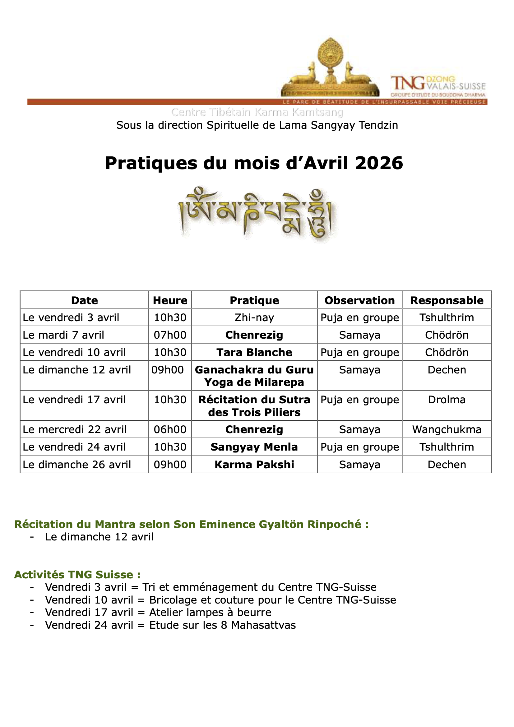 PROGRAMME DU MOIS Image