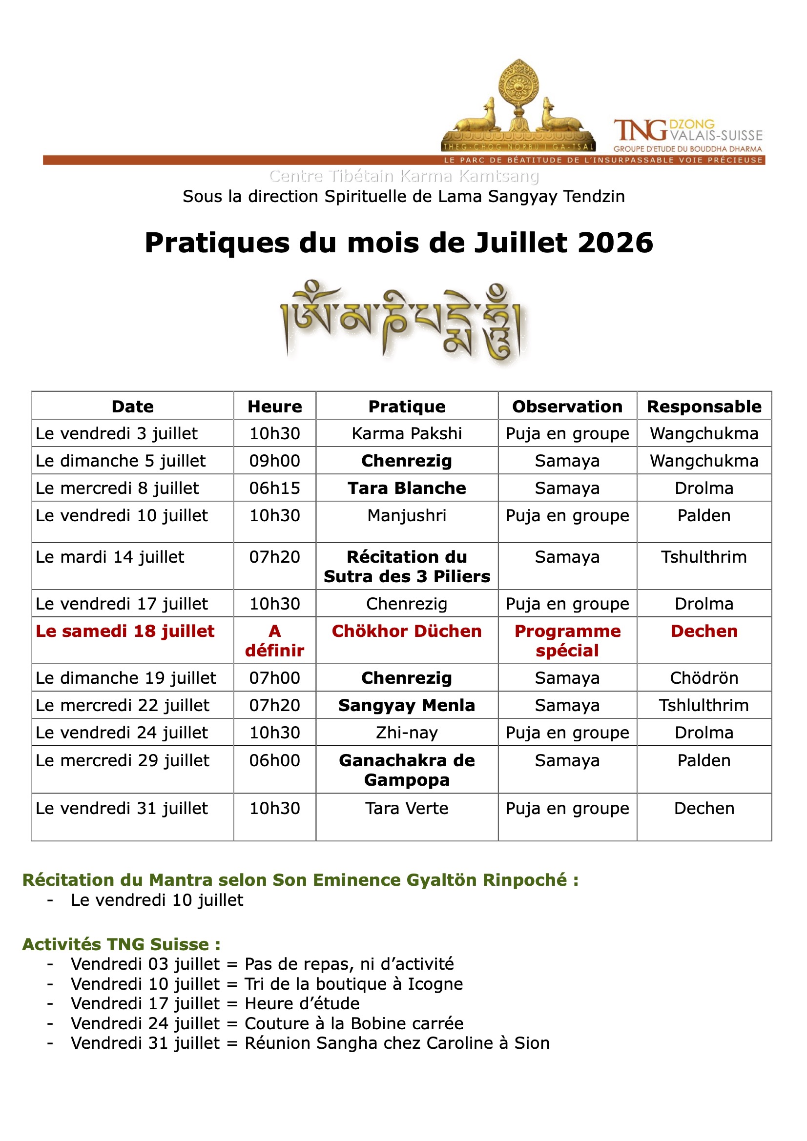PROGRAMME DU MOIS Image